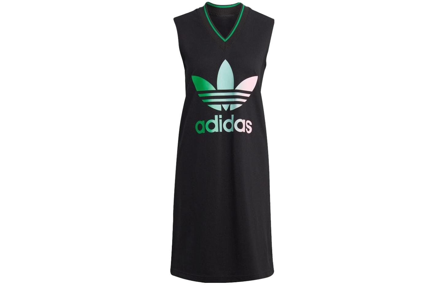 Adidas Originals Sleeveless Dresses Women's Black V Neck Moderate Mid Length