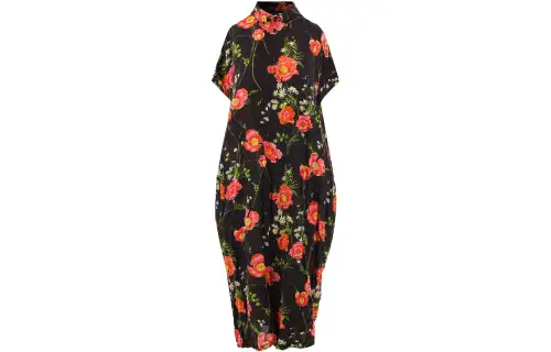 Balenciaga Short Sleeved Dresses Women's Black Lapel Moderate Mid Length