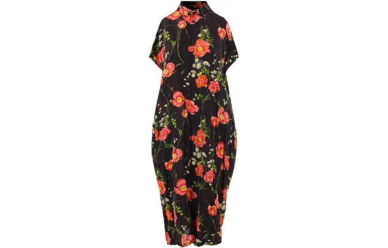 Balenciaga Short Sleeved Dresses Women's Black Lapel Moderate Mid Length