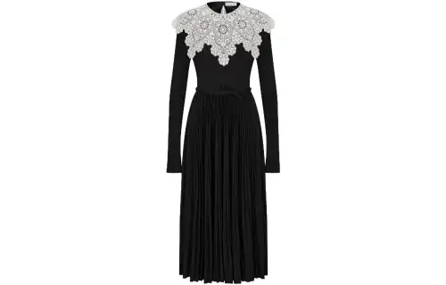 DIOR Mid Length Pleated Dress Long Sleeved Dress Women's Black