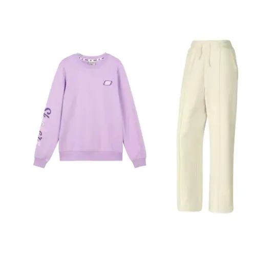 Skechers Colorful Fleece Lined Thermal Crew Neck Sports Long Sleeved Mid Rise Lace Up Pants Casual Suit Women's
