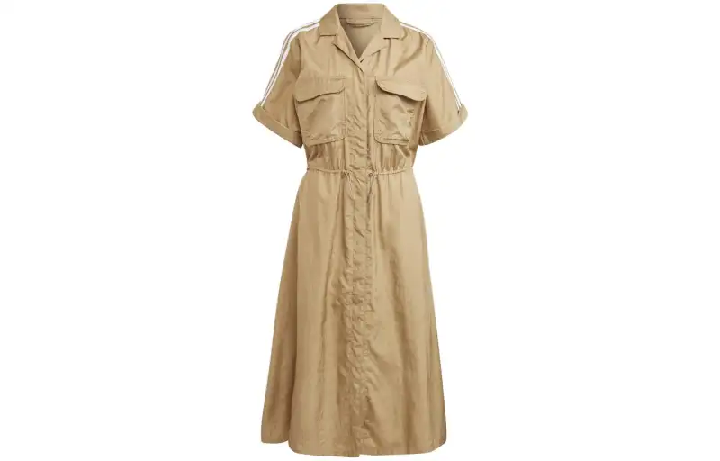 Adidas Originals Short Sleeved Dresses Women's Yellow Lapel Moderate Mid Length