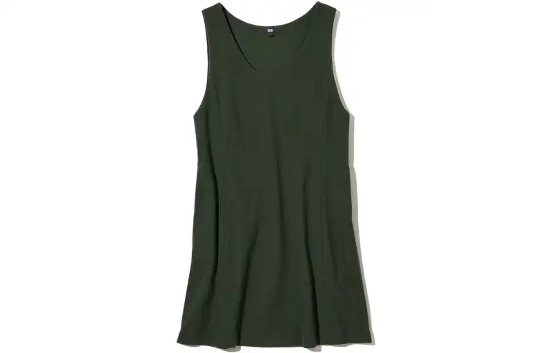 UNIQLO Sleeveless Dresses Women's Dark Green U Neck Moderate Mid Length