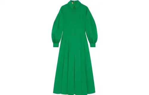 GUCCI Long Sleeved Dresses Women's Green Square Collar Mid Length