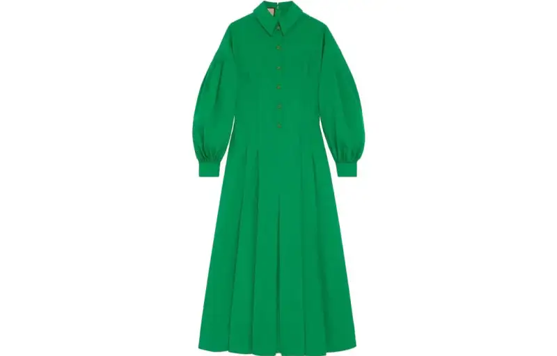 GUCCI Long Sleeved Dresses Women's Green Square Collar Mid Length