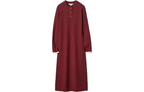 UNIQLO X JW Anderson Uniqlo Jw Anderson Co Branded Series Long Sleeved Dresses Women's Maroon Crew Neck Moderate Long