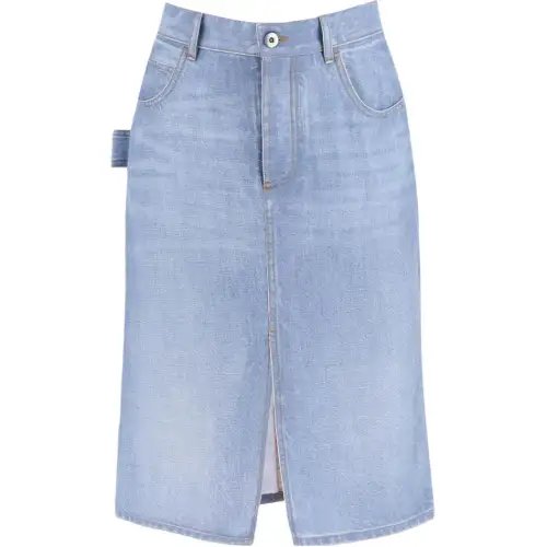 Bottega Veneta Denim Long Skirt Women's Light Blue