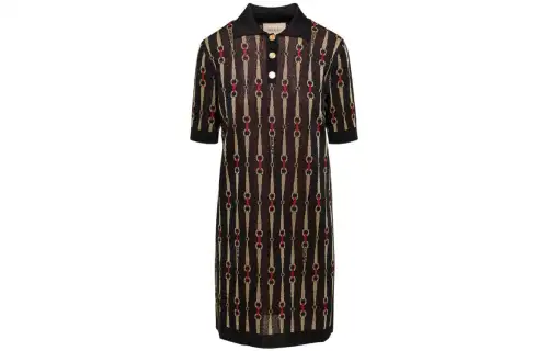 GUCCI Short-Sleeved Metallic Horsebit-Jacquard Mini Dress