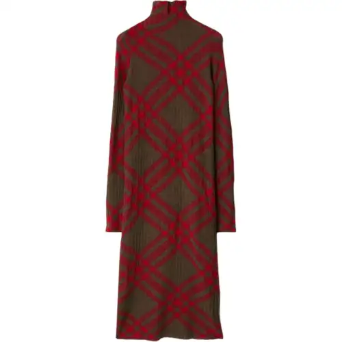 Burberry Checkered Mock-Neck Ribbed Shift Dress