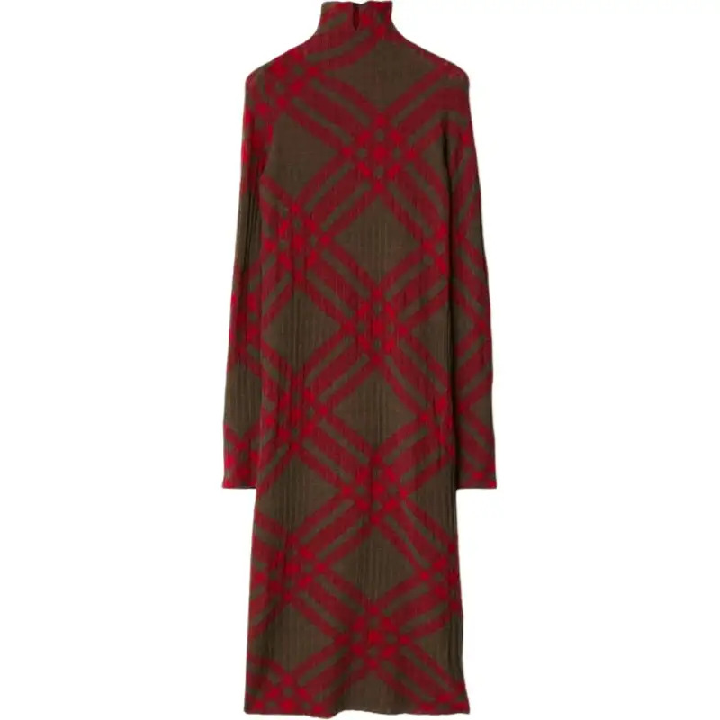 Burberry Checkered Mock-Neck Ribbed Shift Dress