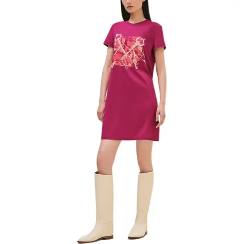 HERMES Short Sleeved Dress Women's Rose Red