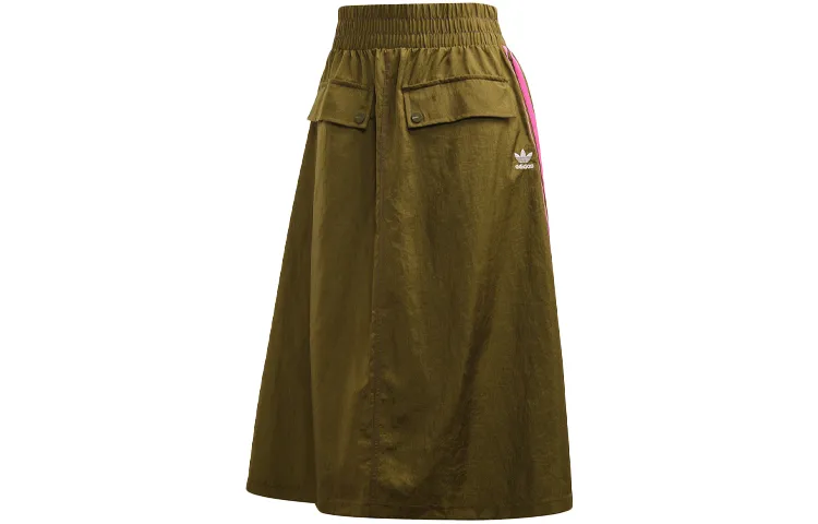 Adidas Originals Casual Long Skirts Women's Olive Green Thin Mid Length A Line Skirt