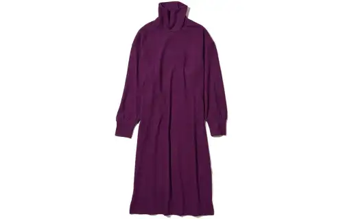 UNIQLO Long Sleeved Dresses Women's Dark Reddish Purple Turtleneck Moderate Mid Length
