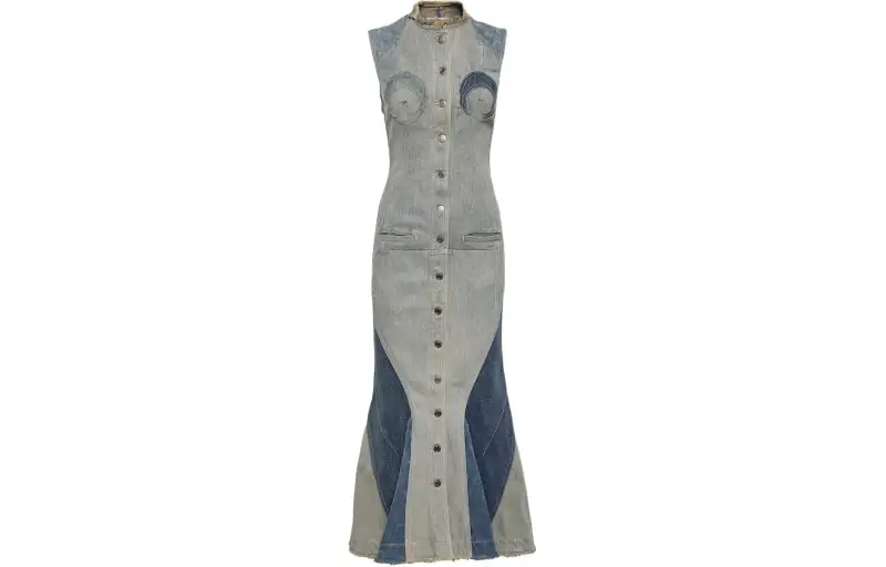 Marine serre denim long slit sleeveless dress women's Gr30