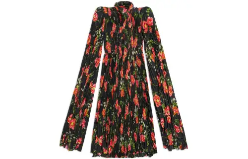Balenciaga Long Sleeved Dresses Women's Multicolor Scarf Collar Moderate Long