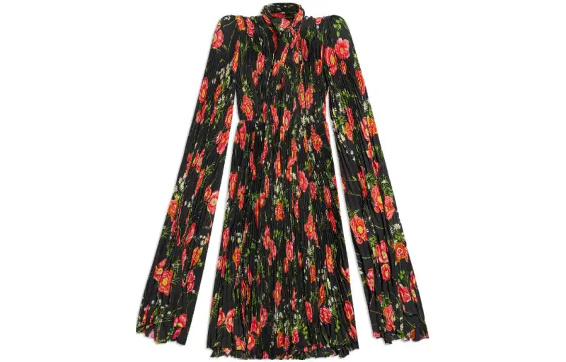 Balenciaga Long Sleeved Dresses Women's Multicolor Scarf Collar Moderate Long