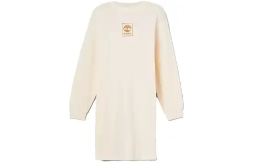 Timberland Long Sleeved Dresses Women's White Crew Neck Moderate Short