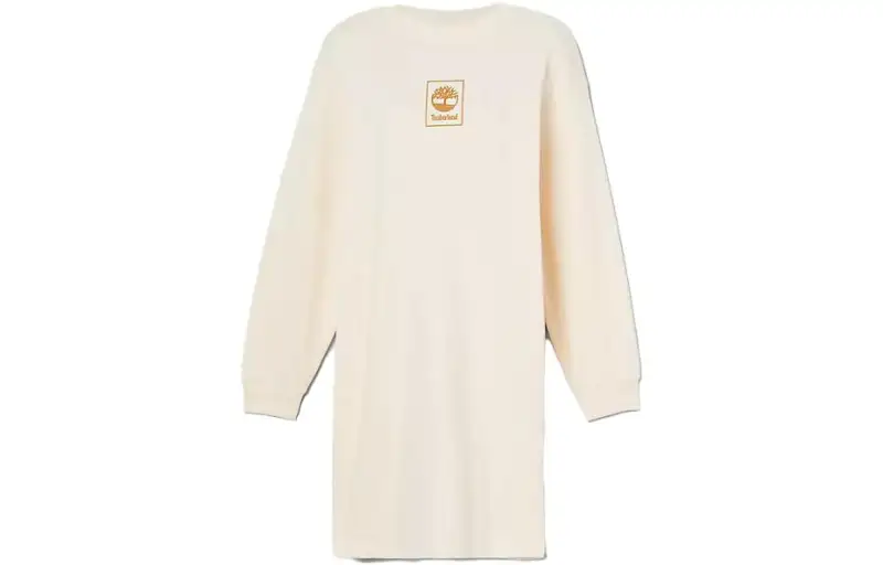 Timberland Long Sleeved Dresses Women's White Crew Neck Moderate Short