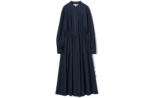 UNIQLO Long Sleeved Dresses Women's Navy Blue Half Turtleneck Moderate Long
