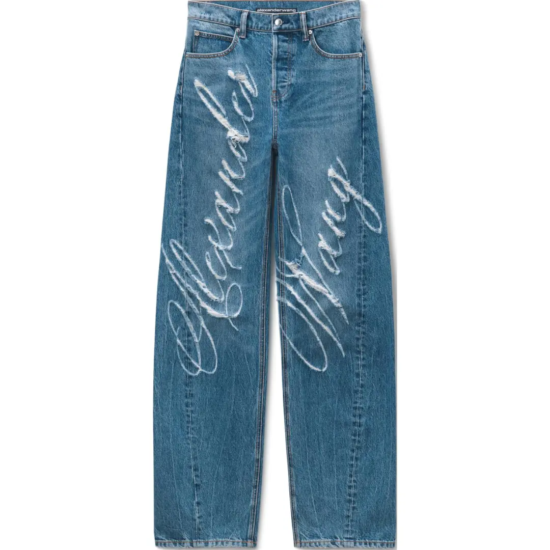 Alexander Wang logo-frayed wide-leg jeans