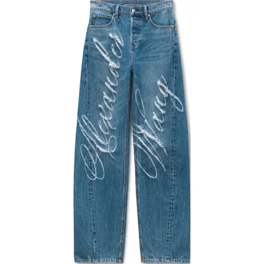 Alexander Wang logo-frayed wide-leg jeans