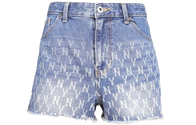 MLB Monogram Denim Shorts Women's Blue Moderate Straight Fit Pants