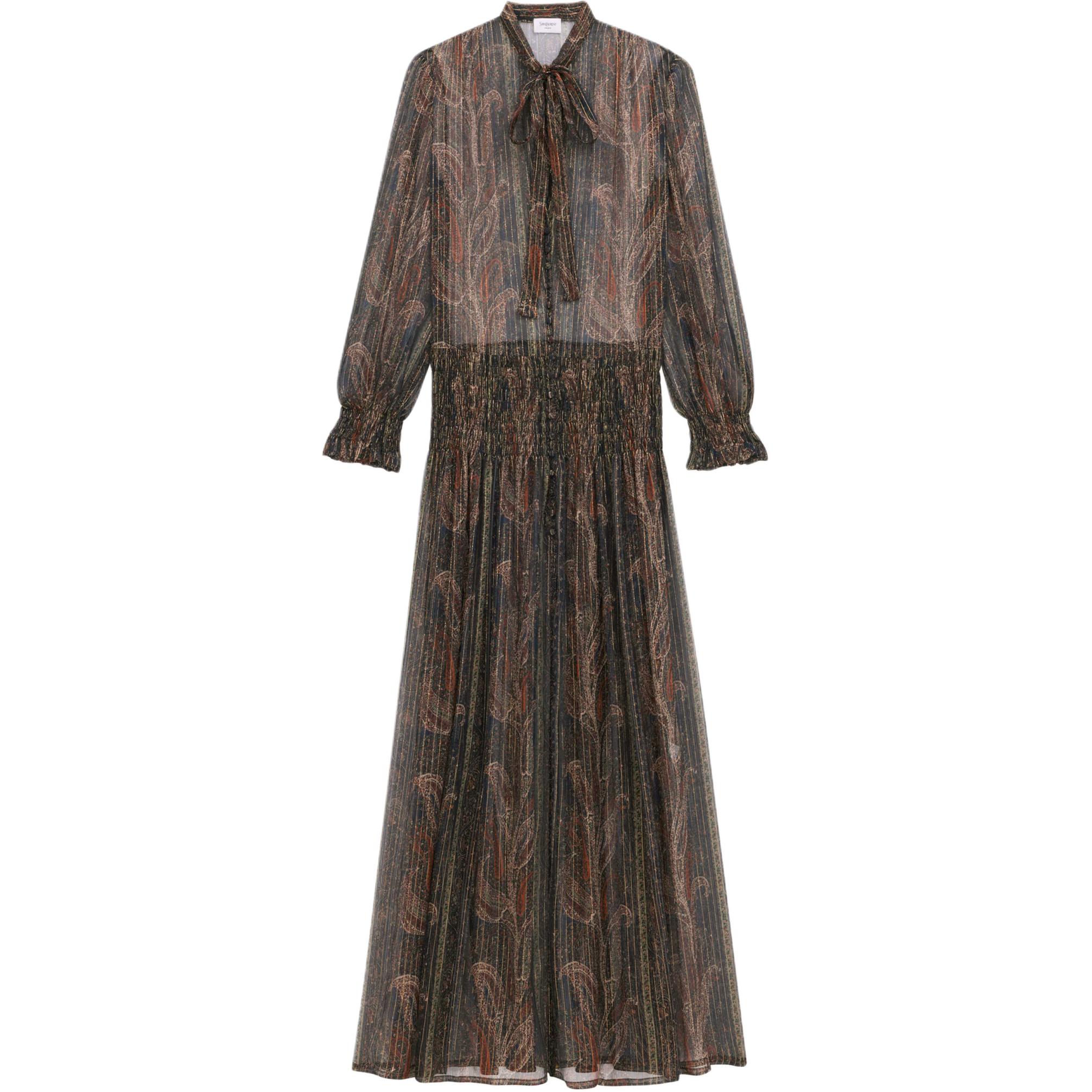 SAINT LAURENT Lavallière Gathered Long Sleeved Dress