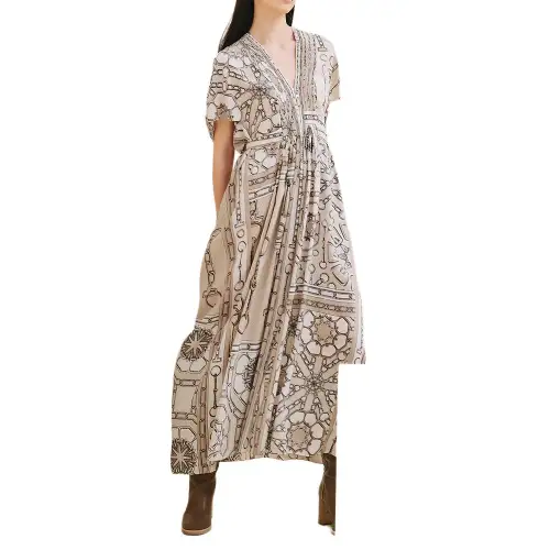 HERMES Short Sleeved Dress Women's Light Camel