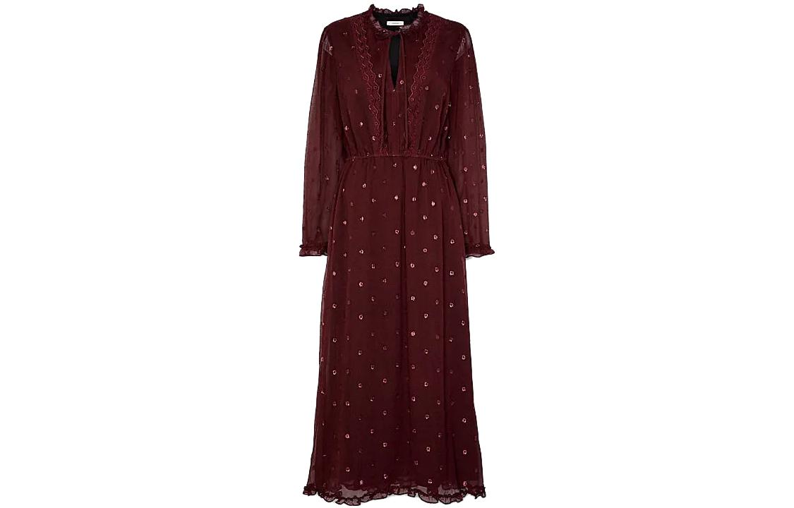 COACH Long Sleeved Dresses Women's Cherry Red Crew Neck Moderate Long