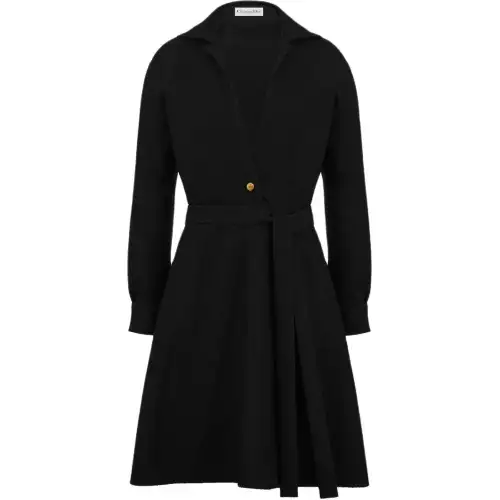 DIOR Long Sleeved Dresses Women's Black Lapel Moderate Mid Length