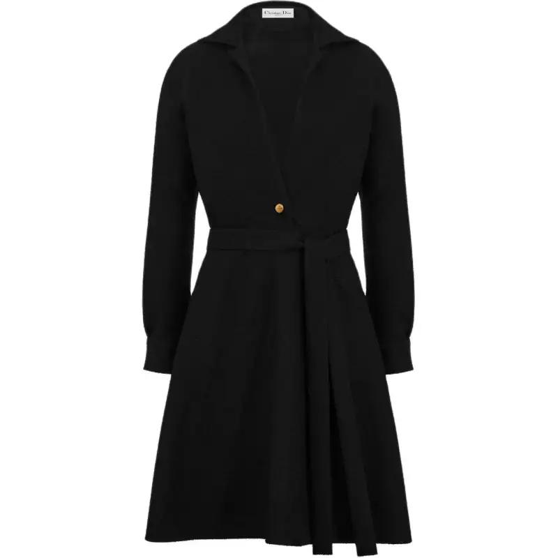 DIOR Long Sleeved Dresses Women's Black Lapel Moderate Mid Length
