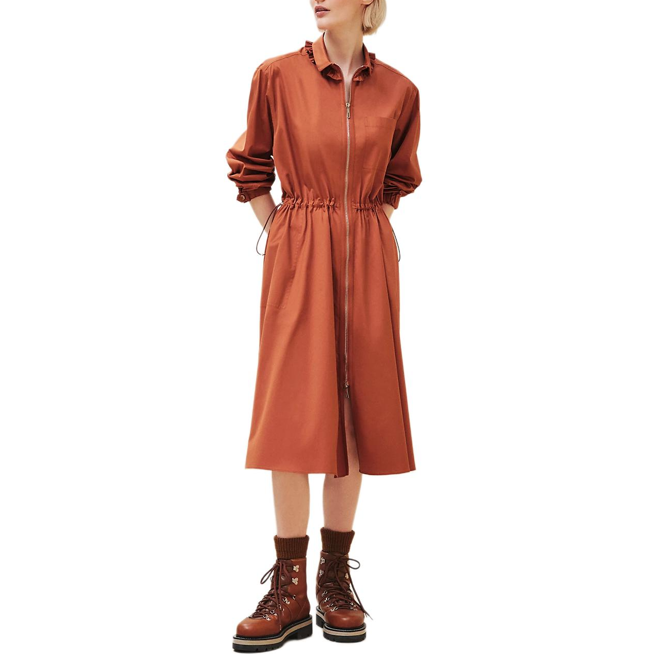 HERMES FW24 Long Sleeved Dress Women's Orange