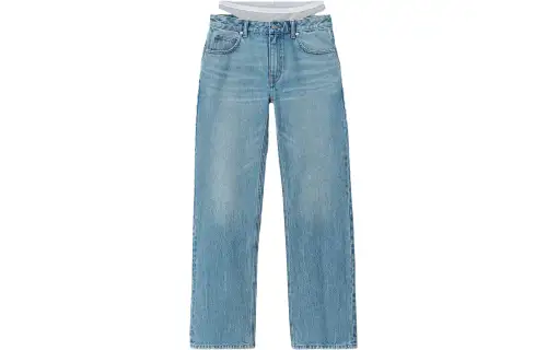 Alexander wang FW23 spliced hottie layered loose zipper wide-leg jeans for women blue