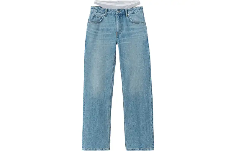 Alexander wang FW23 spliced hottie layered loose zipper wide-leg jeans for women blue