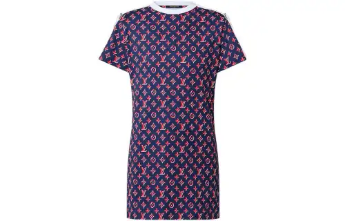 LOUIS VUITTON Short Sleeved Dress Women's Navy Blue