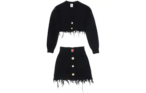 Vetements Cropped Cardigan And Skirt Knitted Set 'Black'