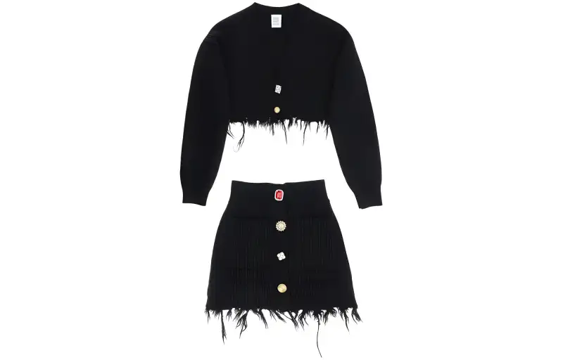 Vetements Cropped Cardigan And Skirt Knitted Set 'Black'
