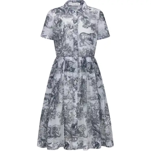 DIOR Short Sleeved Dress Women's White Blue
