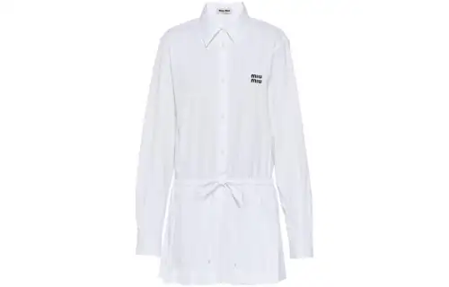 MIU MIU Long Sleeved Dresses Women's White Pointed Collar Moderate Short