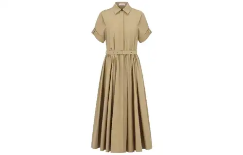DIOR FW23 Belted Mid Length Dress Short Sleeved Dress Women's Khaki