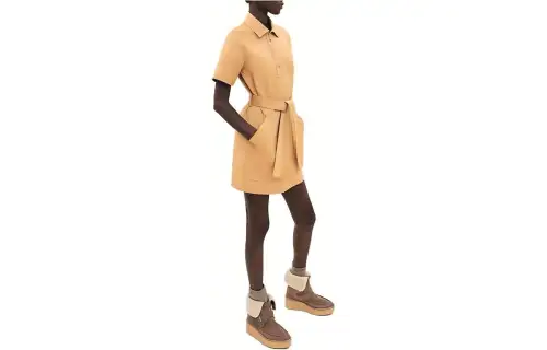 HERMES Short Sleeved Dresses Women's Brass Yellow Shirt Collar Moderate Short