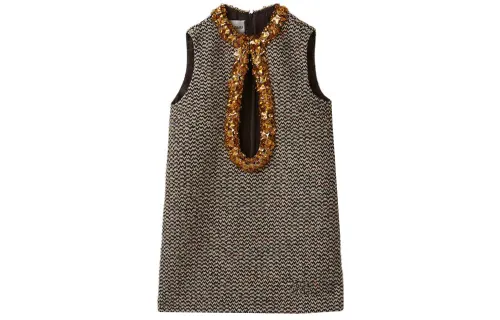 MIU MIU Sleeveless Dresses Women's Cocoa Brown Crew Neck Moderate Short