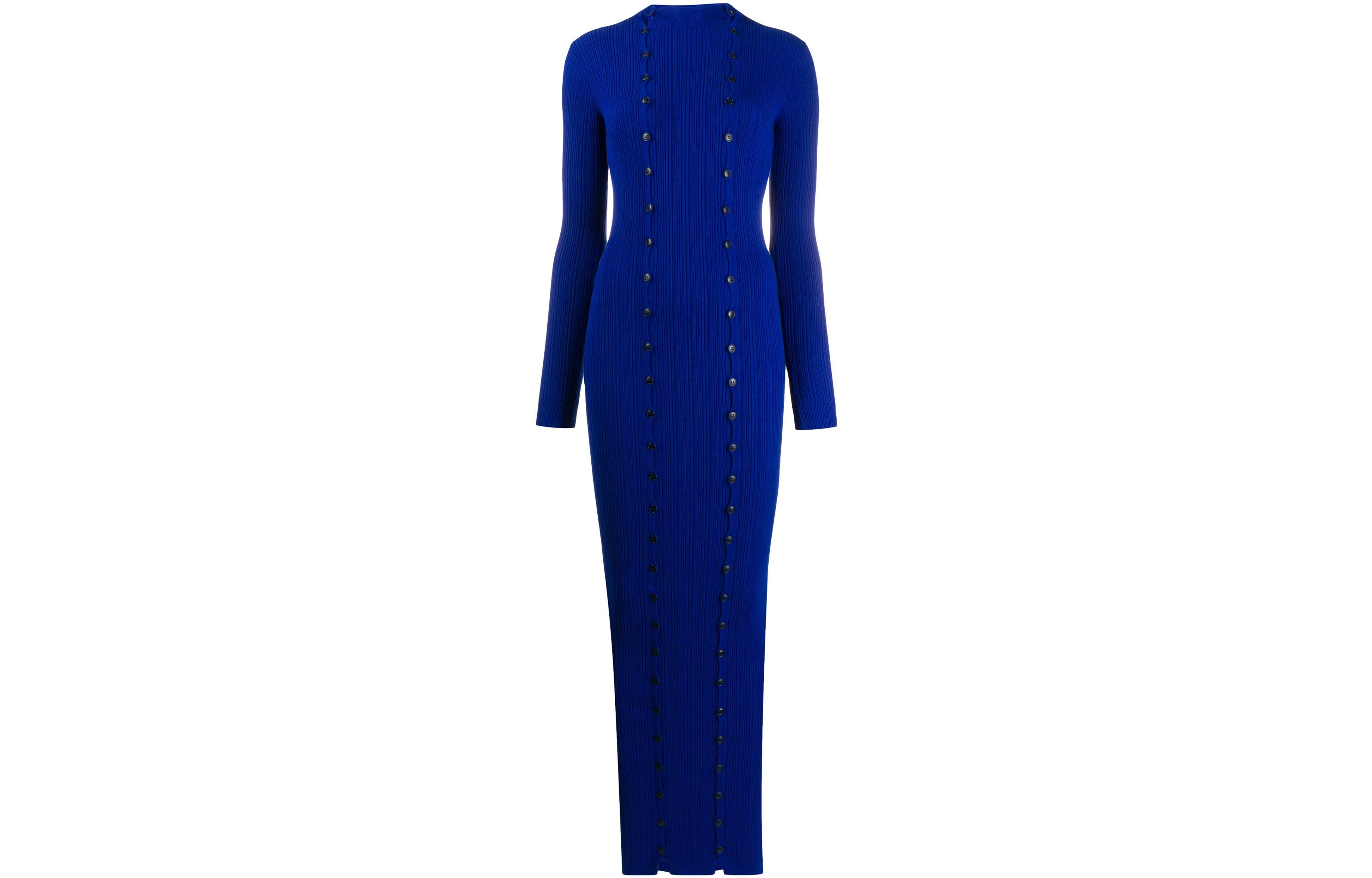 Jacquemus Long Sleeved Dresses Women's Royal Blue Crew Neck Long