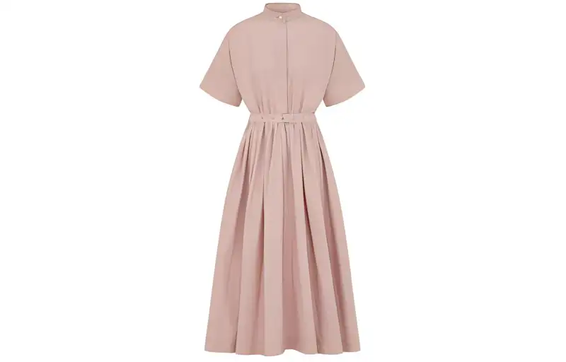 DIOR FW23 Mid Length Belted Macrocannage Dress Short Sleeved Dress Women's Pink