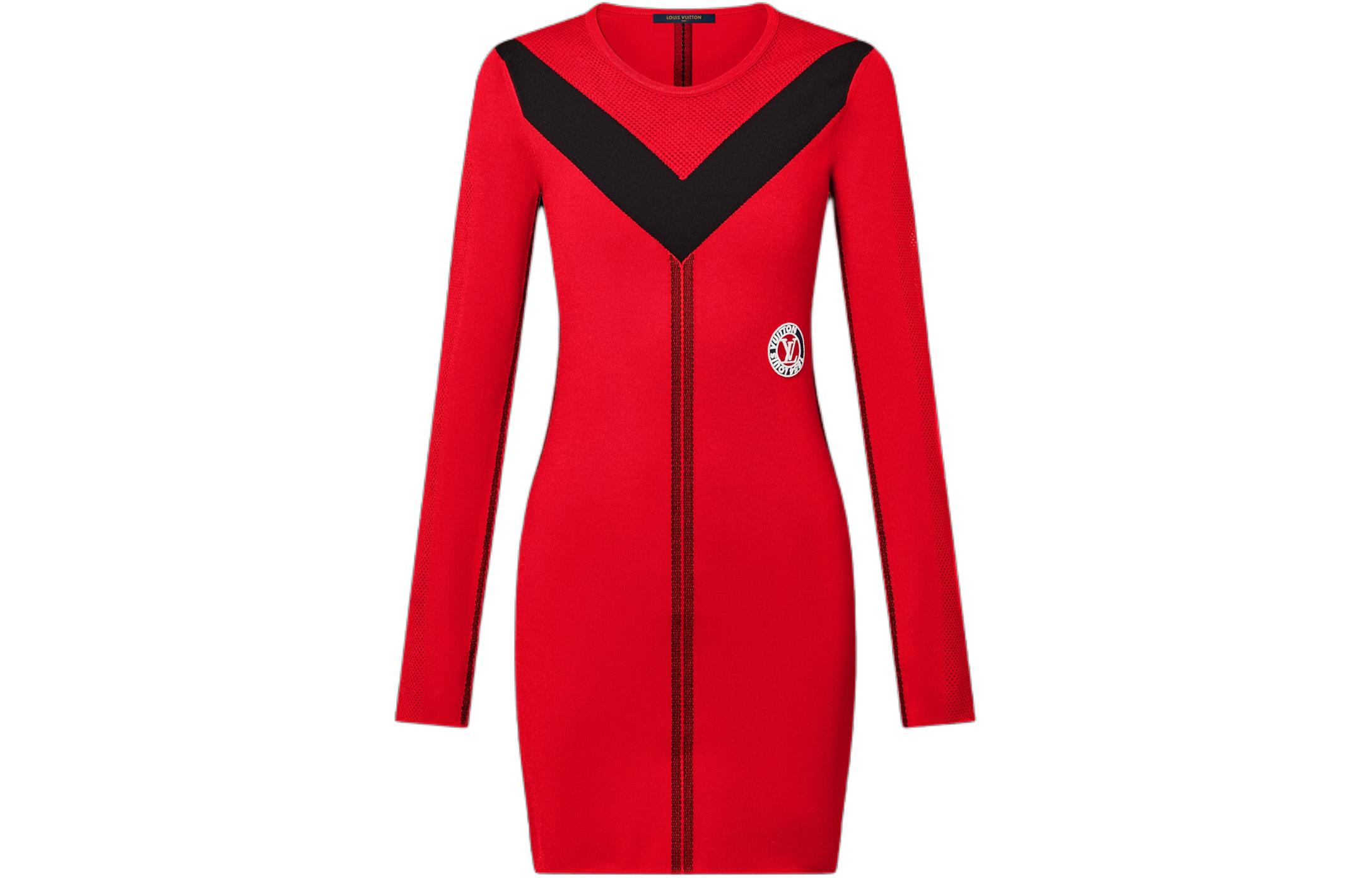 LOUIS VUITTON Sporty Mesh Accent Dress Long Sleeved Dress Women's Red