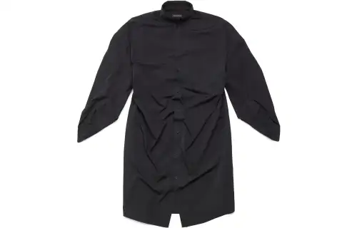 Balenciaga Long Sleeved Dresses Women's Black Stand Collar Moderate Mid Length