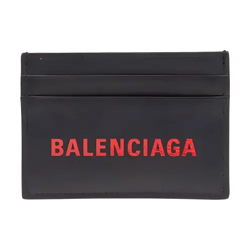 Balenciaga Cow Leather Card Holder Card Holder Unisex Black & Red