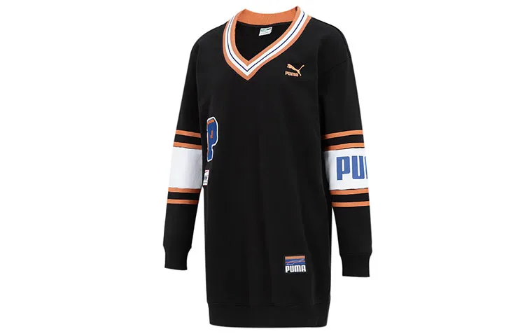 PUMA Long-Sleeved Dresses Women's Black V-neck Moderate Mid-Length