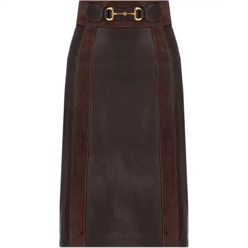 GUCCI Leather Long Skirt Women's Brown