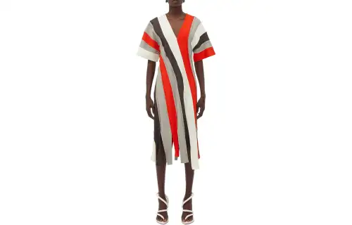 Bottega Veneta Fluid Viscose Stripe Short Sleeved Dress Women's Multicolor